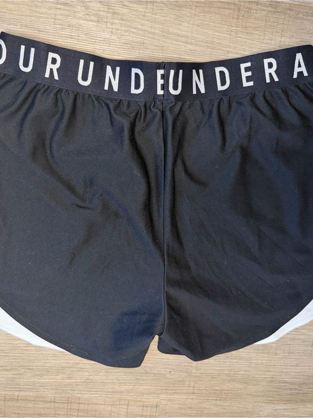 Under Armour Black Women's Performance Running Shorts with White Trim - Picture 3 of 3
